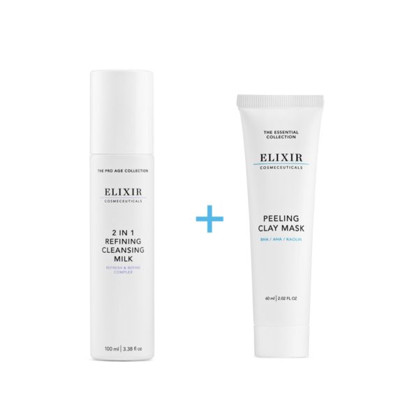 Kjøp valgfri rens og få 20% på Peeling Clay Mask!  Peeling Clay Mask er noe helt annet enn en vanlig leirmaske/rensemaske. Det er maske som inneholder AHA og BHA syrer, den gir en merkbar og effektiv peeling-effekt, samtidig som huden blir intents fuktet. Vi i Elixir er opptatt av skånsom hjemme-peeling som gir resultater. Sammen med våre ulike peeling-pads og Niactil Advanced Pro, er Peeling Clay Mask en av våre signaturprodukter for eksfoliering og produkter som fjerner døde hudceller.